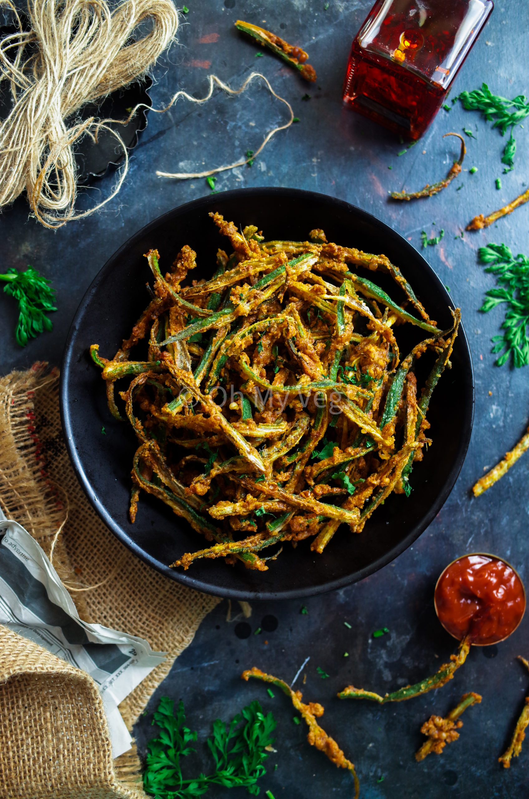 Kurkuri Bhindi - Crispy Vegan Okra Fries - Oh My Veg!