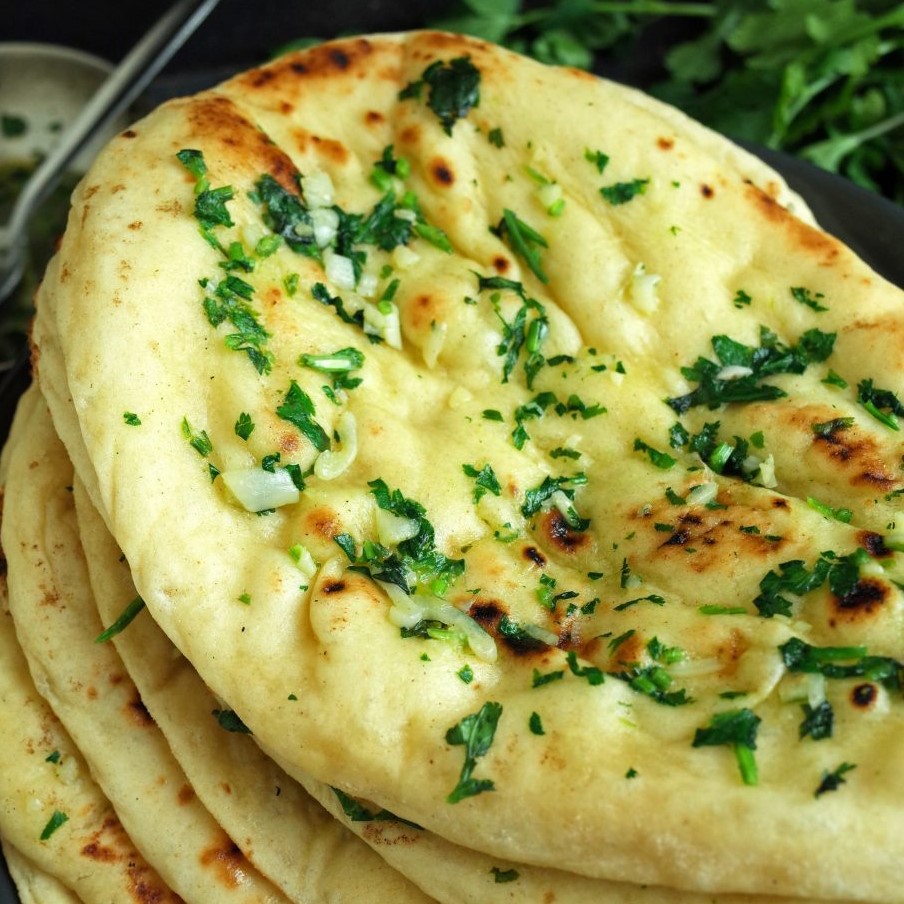 Soft, Fluffy and Bubbly Indian Garlic and Coriander Naan Bread