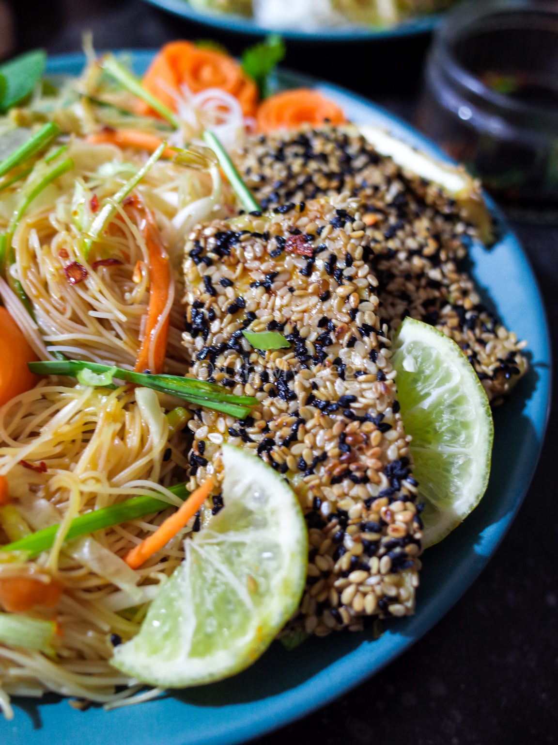 Vegan Noodle Salad & Sesame Crusted Tofu (Gluten Free)