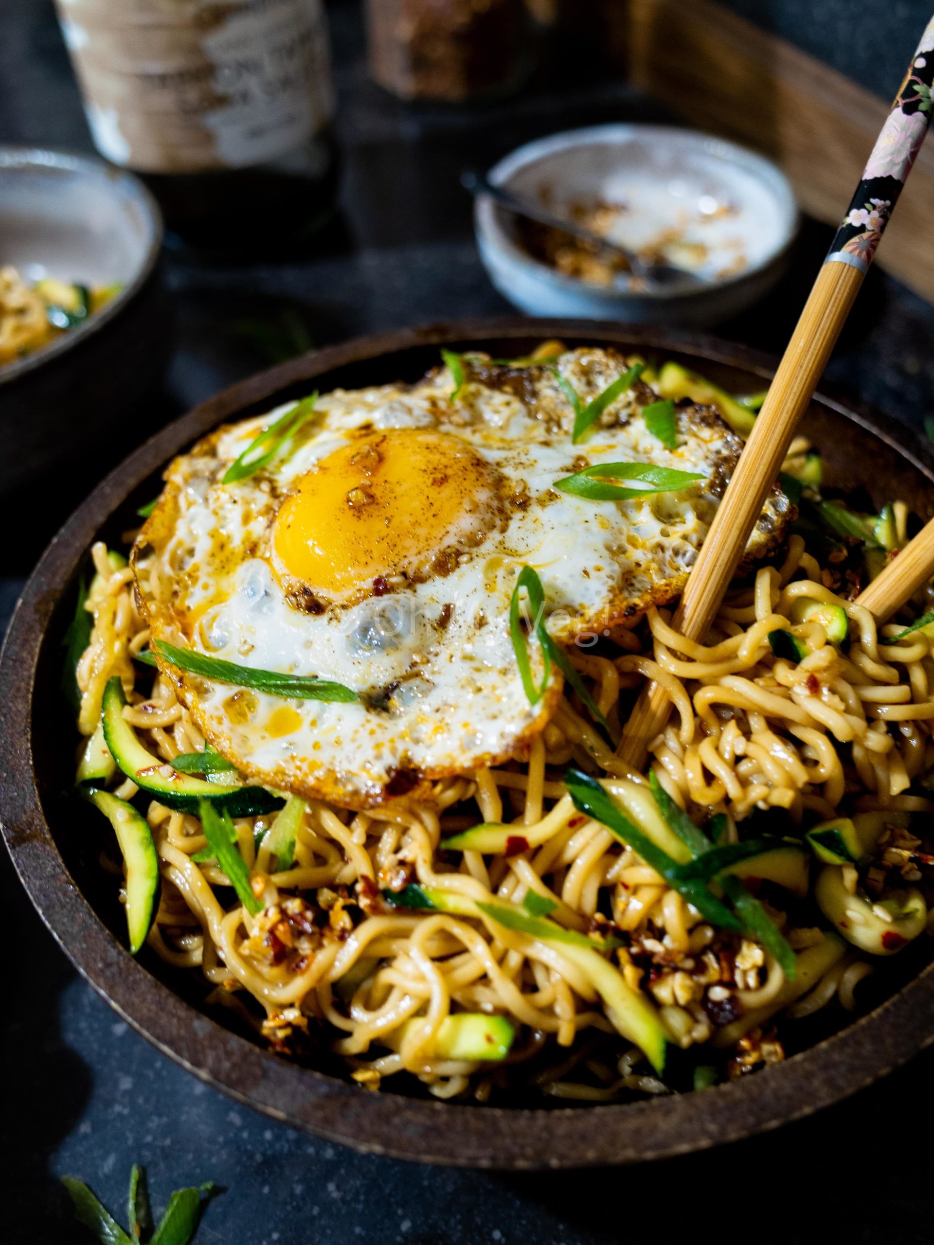 Garlic Chilli Oil and Zucchini Instant Ramen Noodles