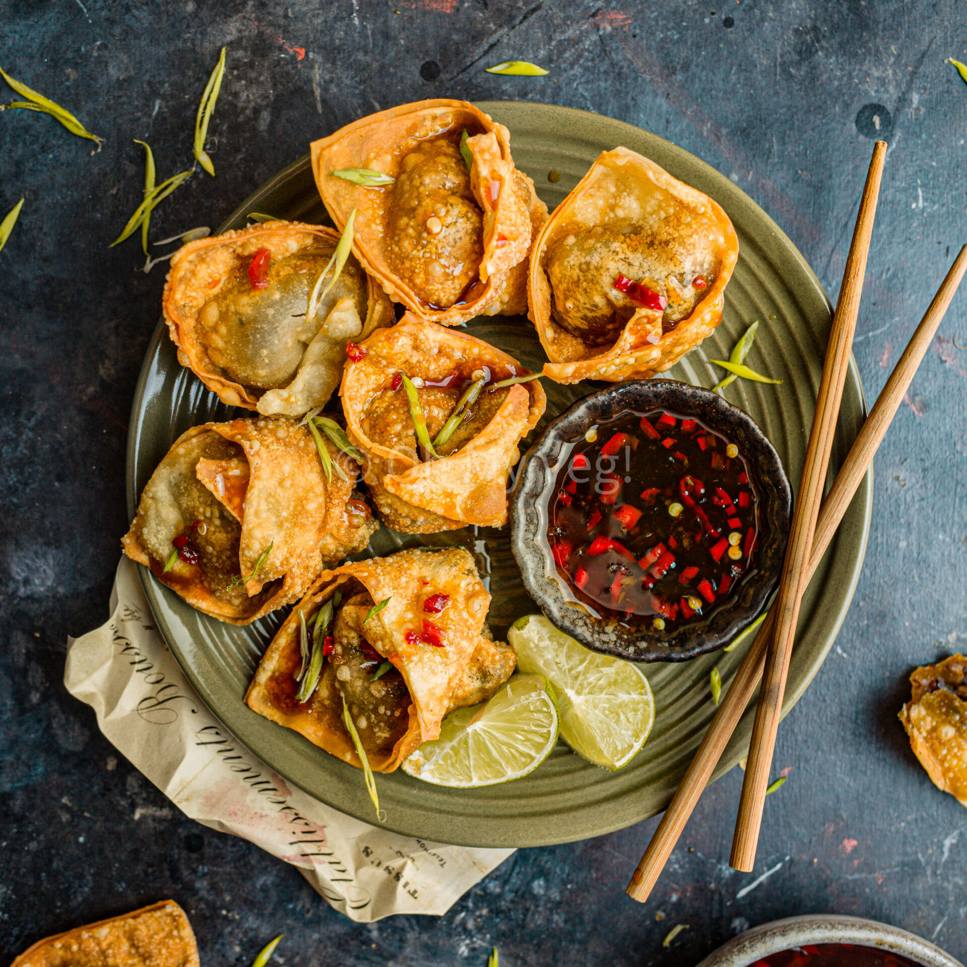 Fried Vegan Mushroom Wontons with Sweet Chili Sauce