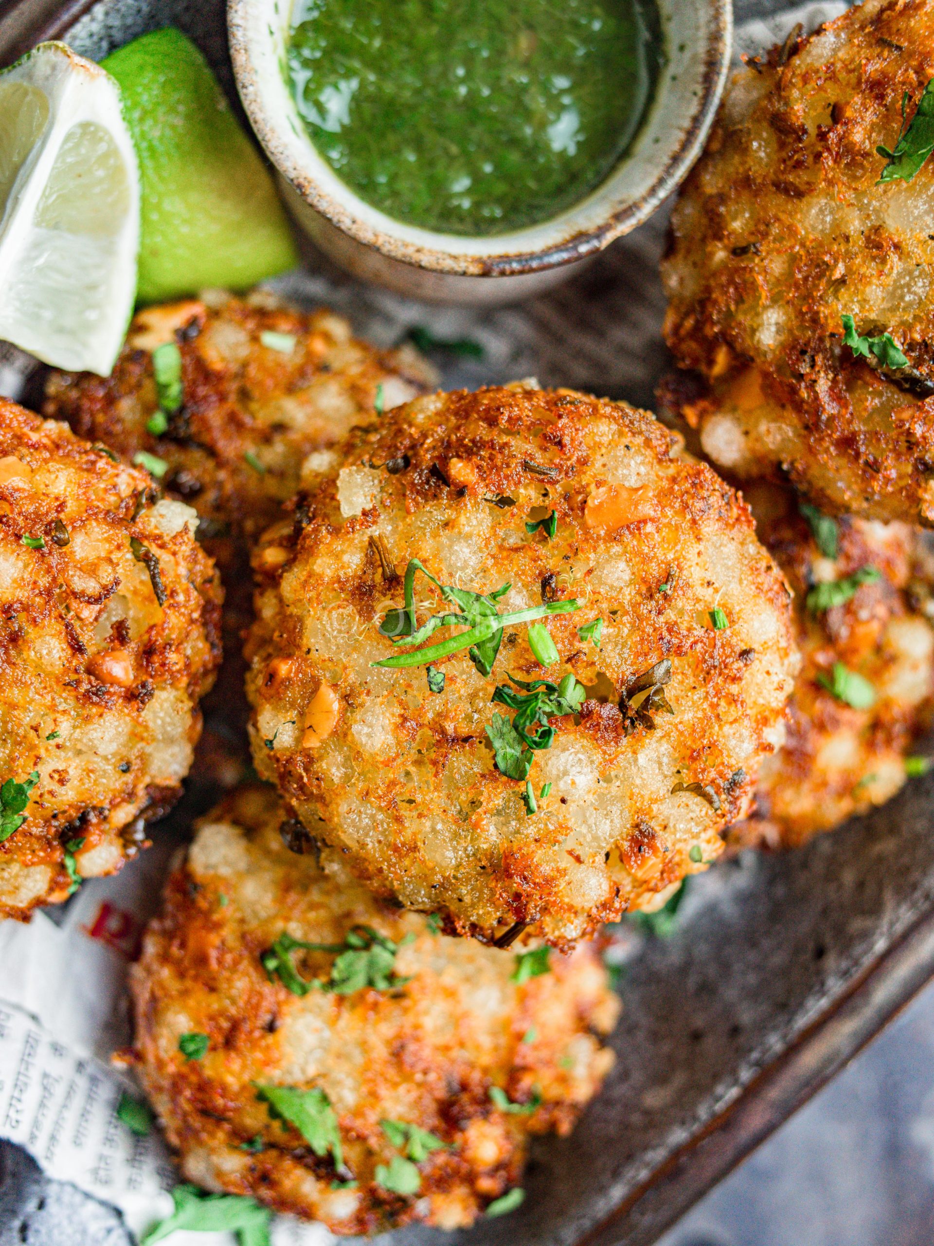 Sabudana vada in a pile.