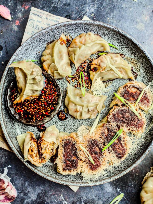 Vegan Tofu Potstickers, Crispy Dumpling Skirt