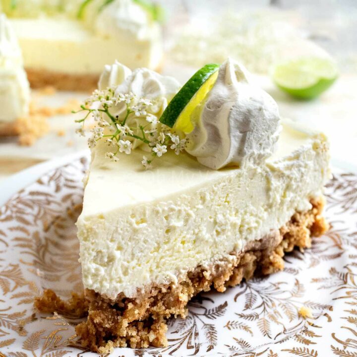 Slice of elderflower and lime cheesecake