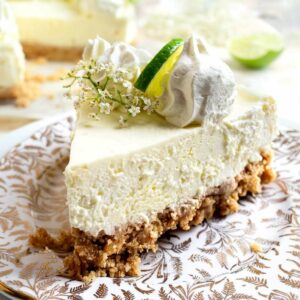 Slice of elderflower and lime cheesecake