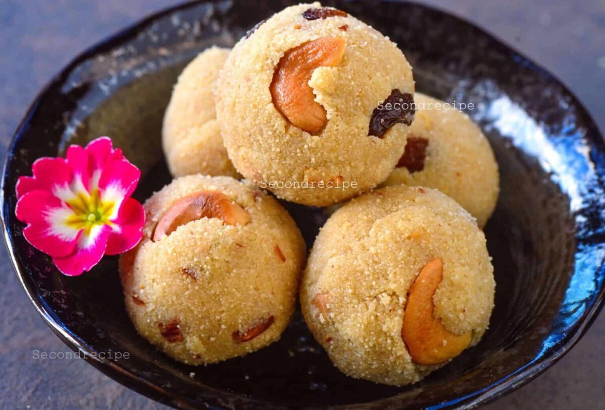 Rava ladoo with cashews.