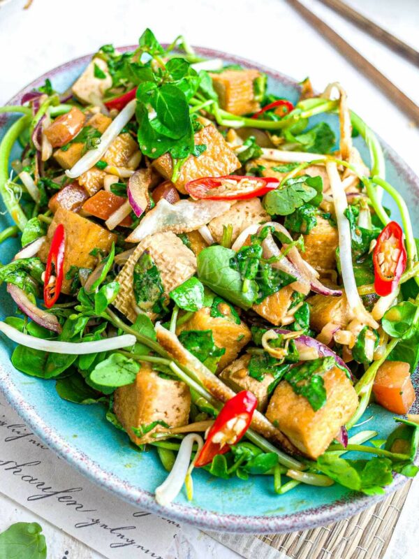 Tofu Watercress Salad, Hawaiian Lauʻai Tōfū Lēkō