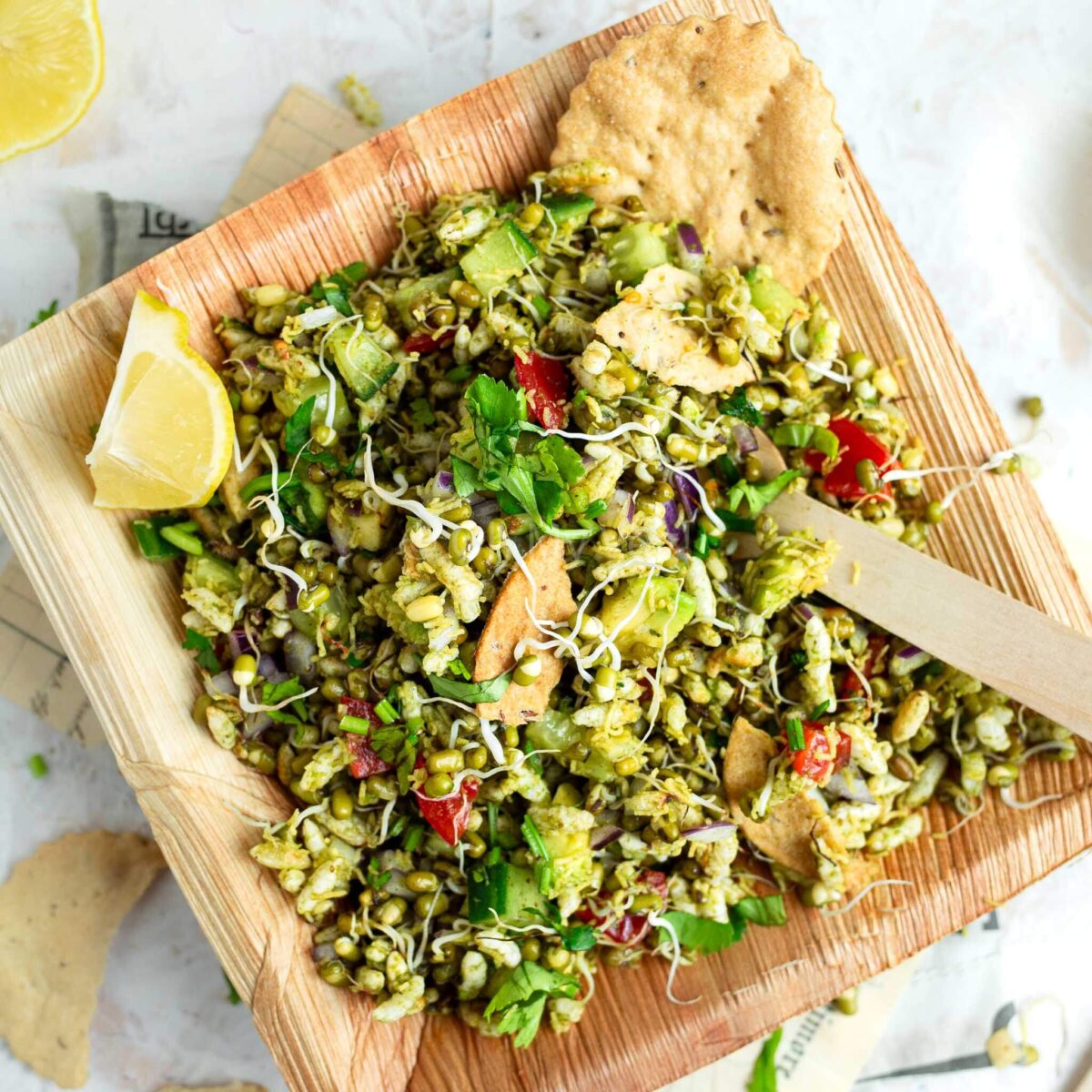 Moong sprouts chaat in a traditional plate.