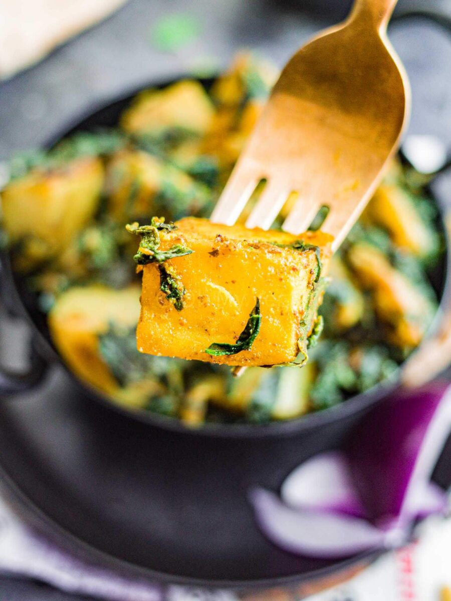 Aloo methi on a fork. 