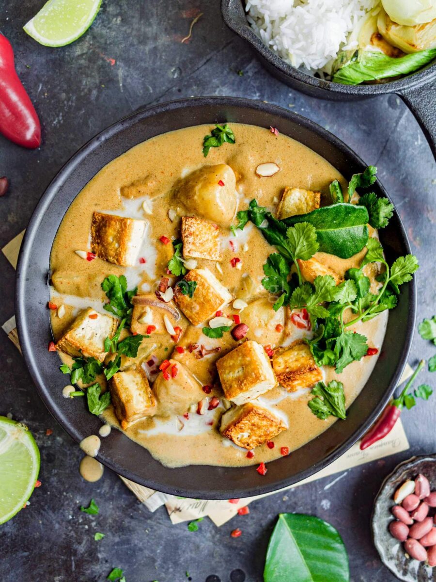 Vegan massaman curry with tofu.