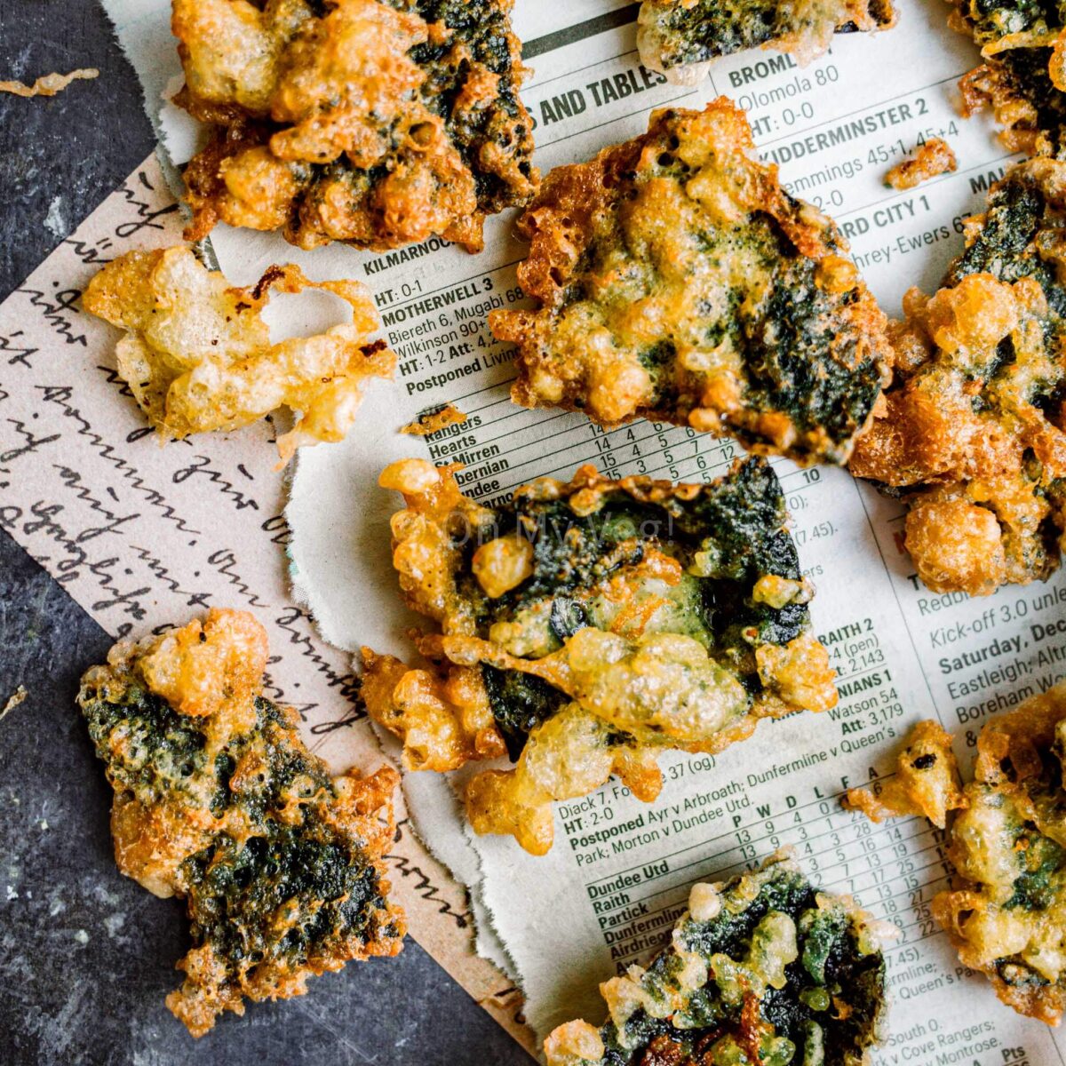 Seaweed chips battered with tempura.