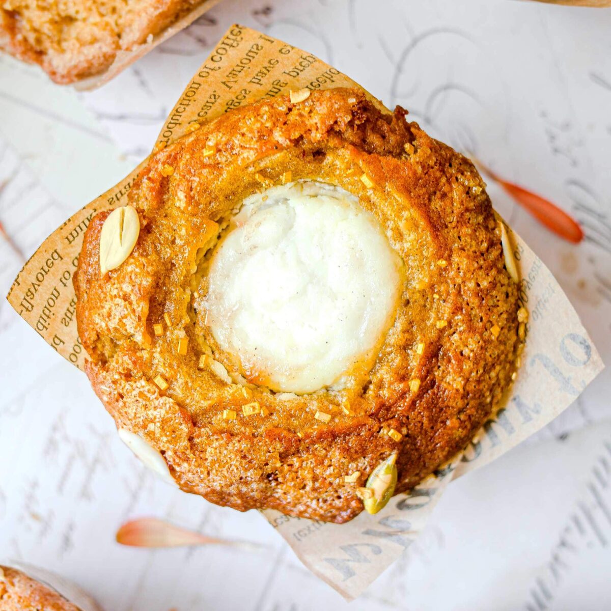 Starbucks copycat pumpkin muffins on a white background.