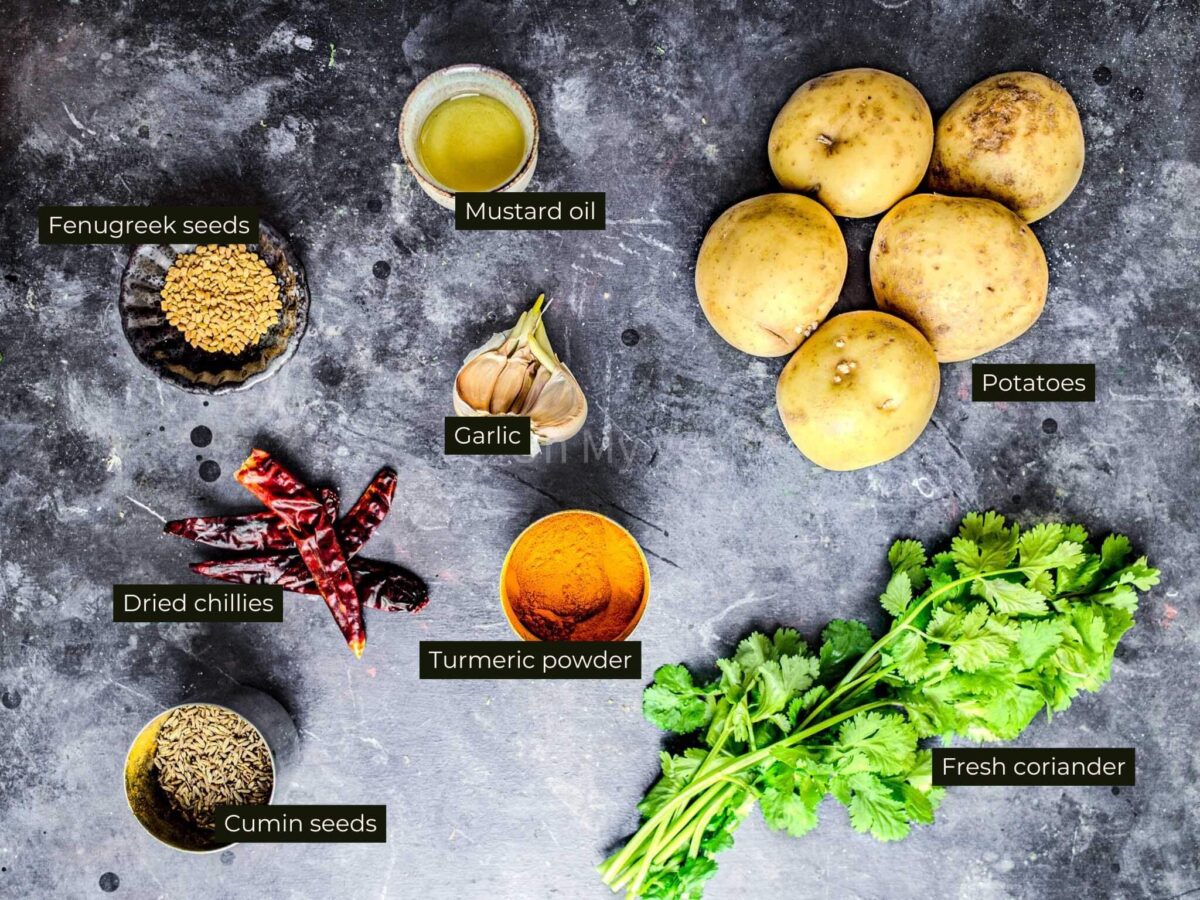 Ingredients for aloo bhujia sabji.