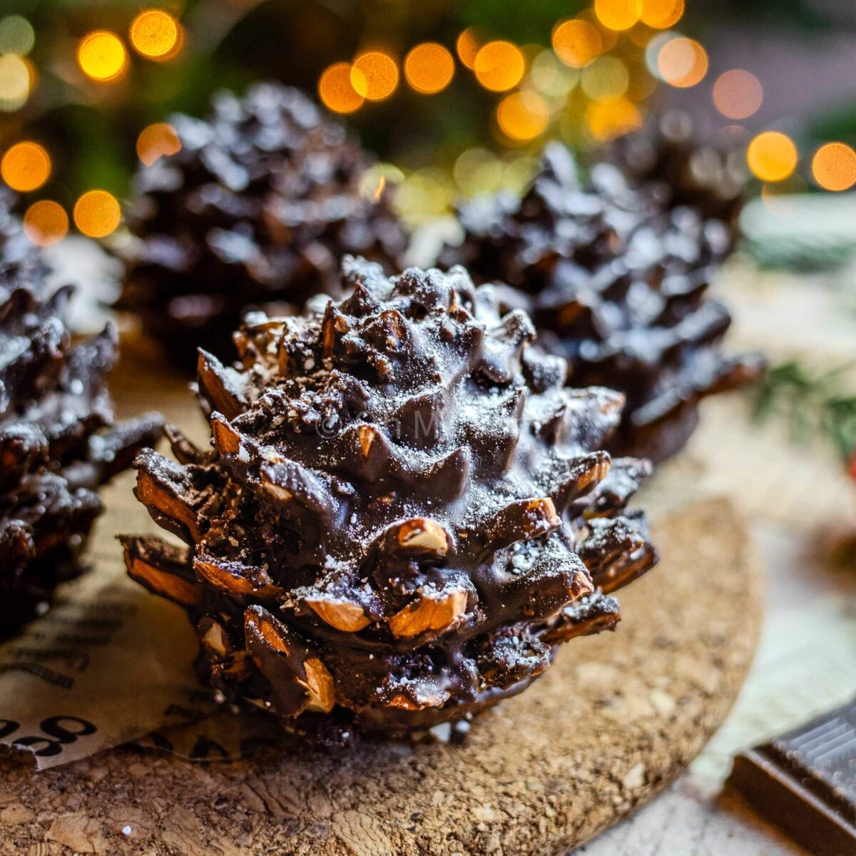 Pinecone brownie sprinkled with sugar.