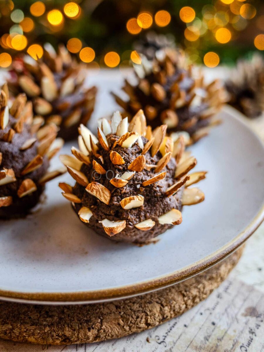 Almond pinecone brownie before being coated with chocolate. 