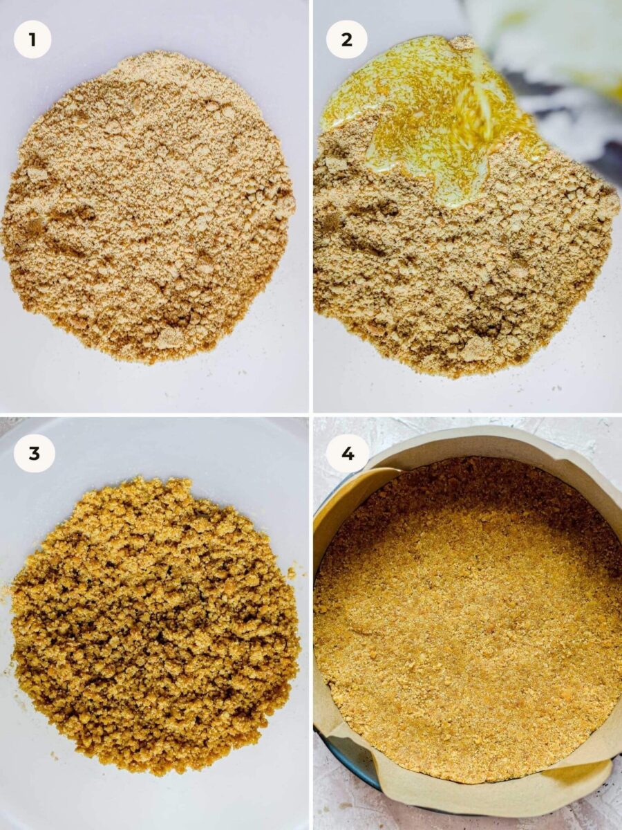 Image instructions for making a cheesecake biscuit base.