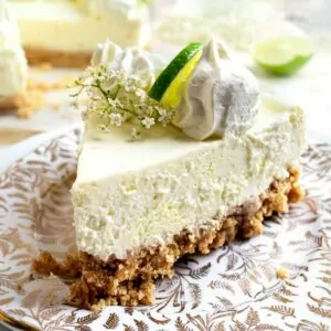 Slice of elderflower and lime cheesecake