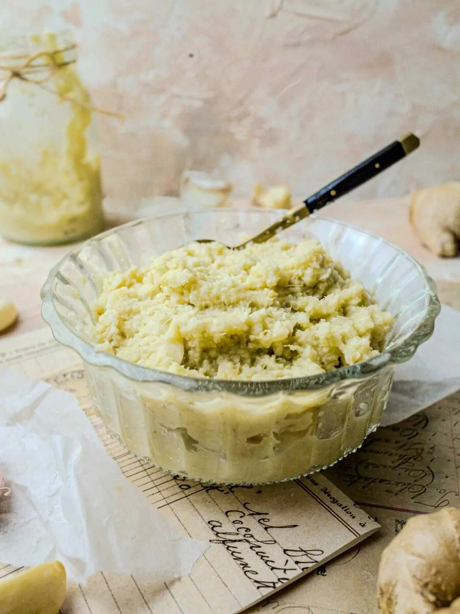 Ginger garlic paste in a bowl.